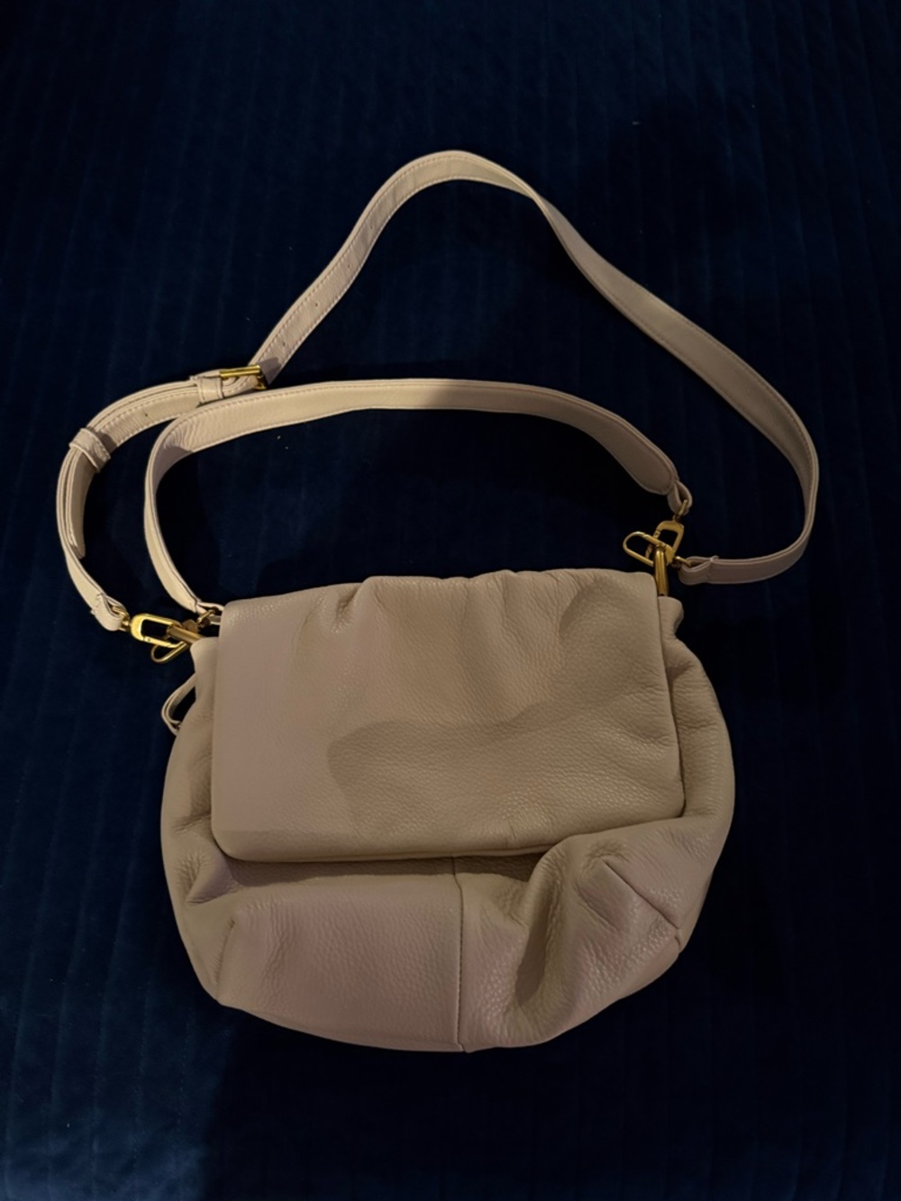 HOBO Soft Pebbled Cream Shoulder Bag with Gold Hardware